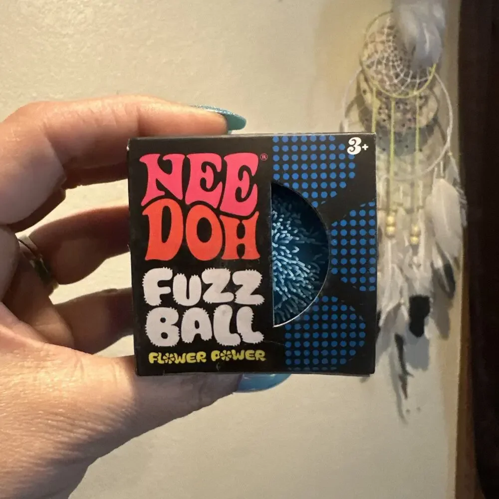 NeeDoh Fuzz Ball Flower Power Blue Sensory Toy with Velvet Texture